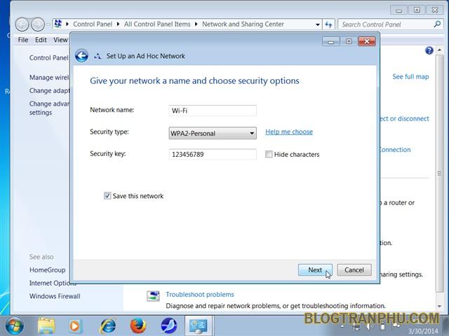 Hướng dẫn chia sẻ mạng Wi-Fi bằng Network and Sharing Center