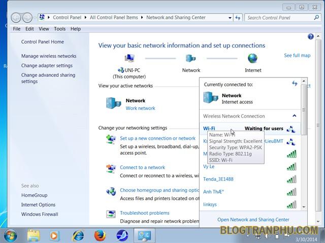 Hướng dẫn chia sẻ mạng Wi-Fi bằng Network and Sharing Center